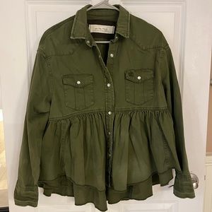 Free People Olive Green Boho shirt Jacket -xs